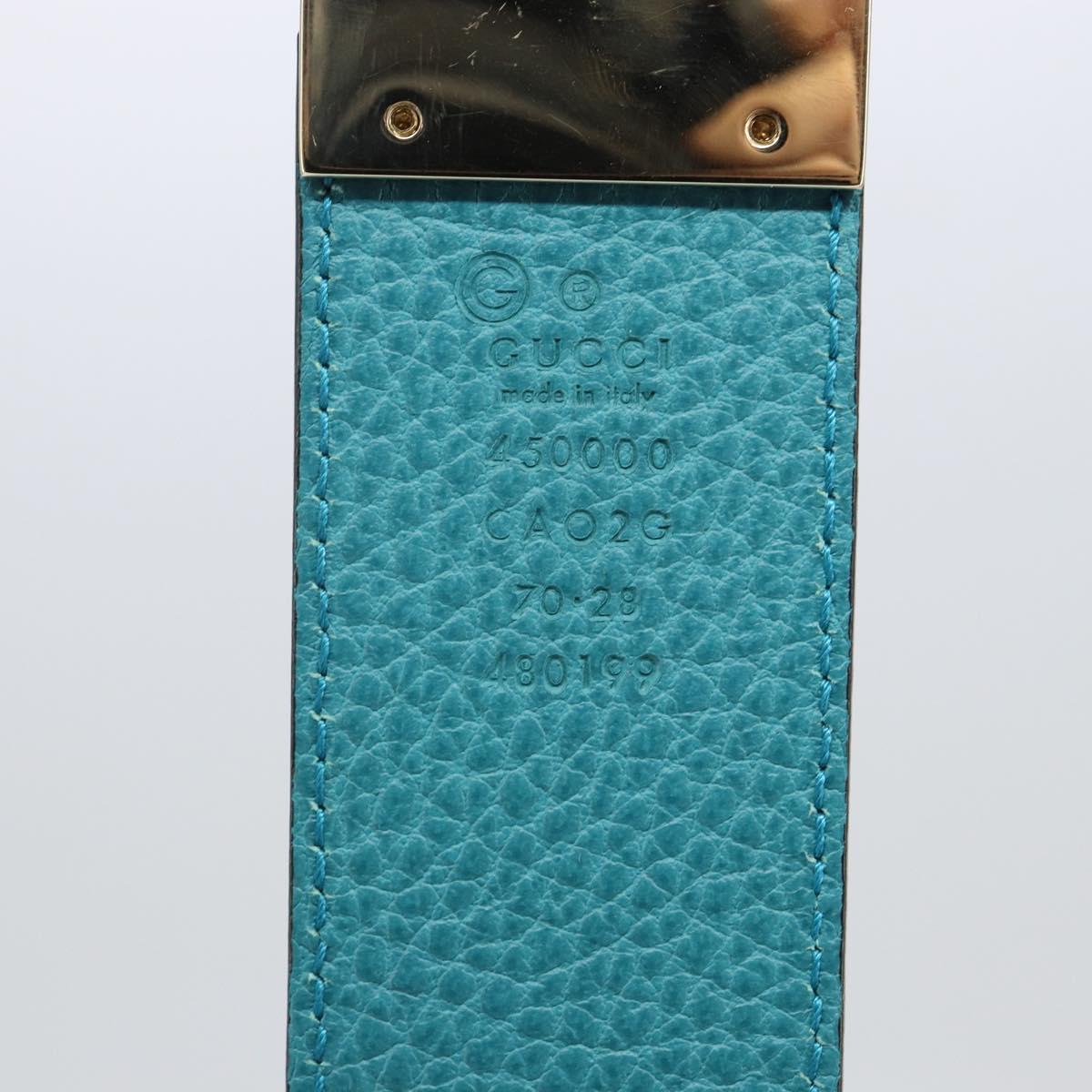 GUCCI Belt Leather Outlet Turquoise Blue Auth am9038