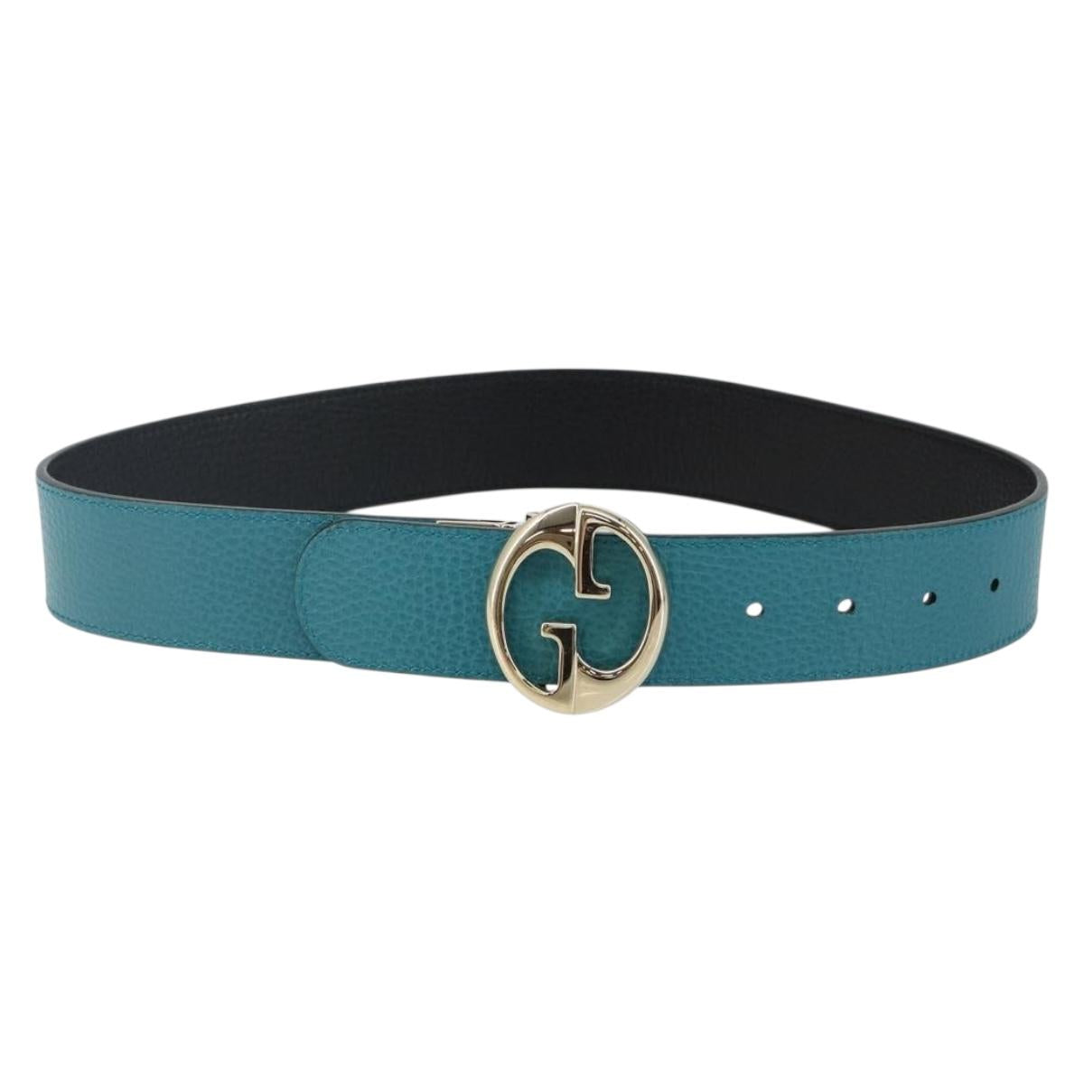 GUCCI Belt Leather Outlet Turquoise Blue Auth am9038