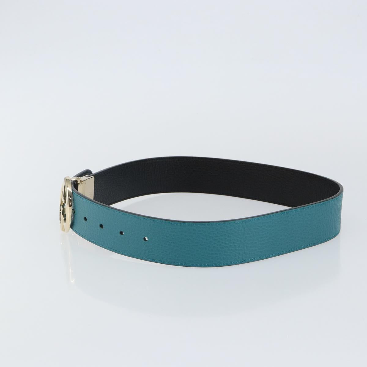 GUCCI Belt Leather Outlet Turquoise Blue Auth am9038