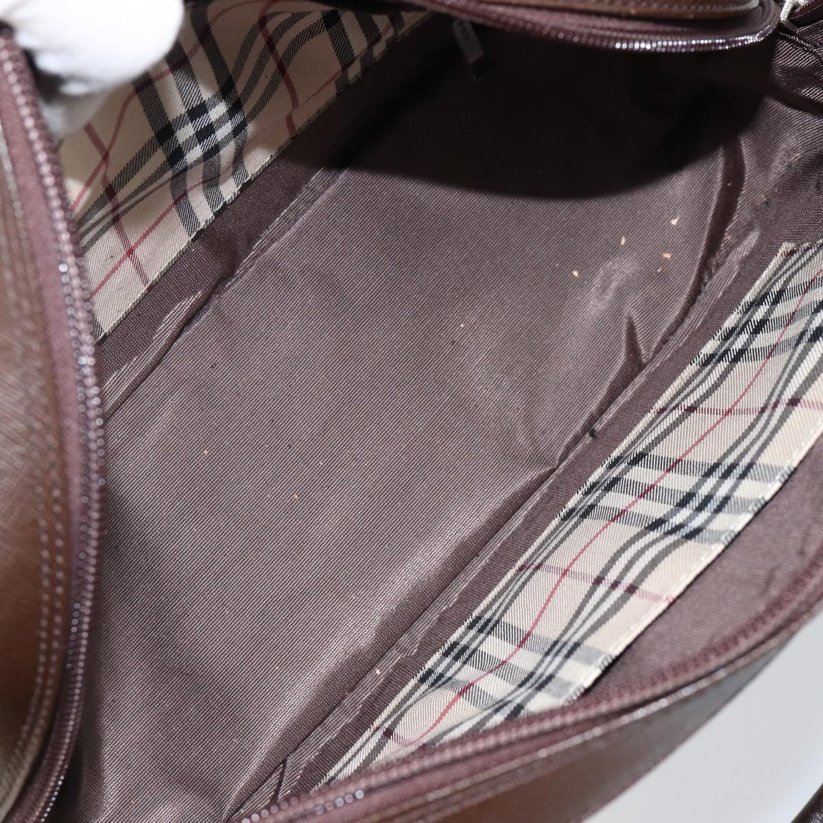BURBERRY Hand Bag Leather Brown Silver Auth am9046