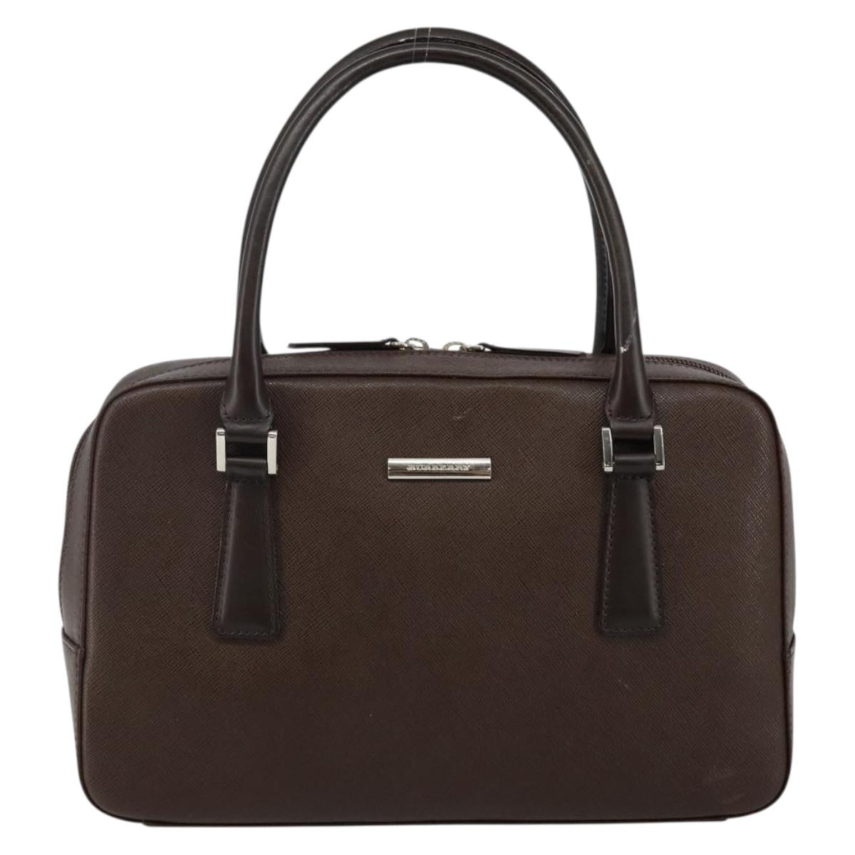 BURBERRY Hand Bag Leather Brown Silver Auth am9046