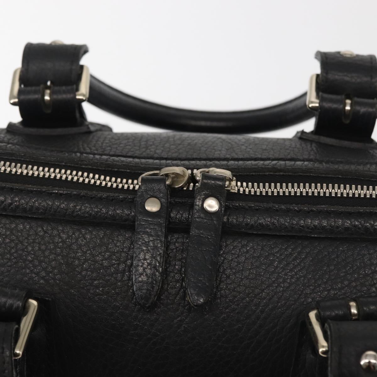 BURBERRY Hand Bag Leather Black Silver Auth am9047