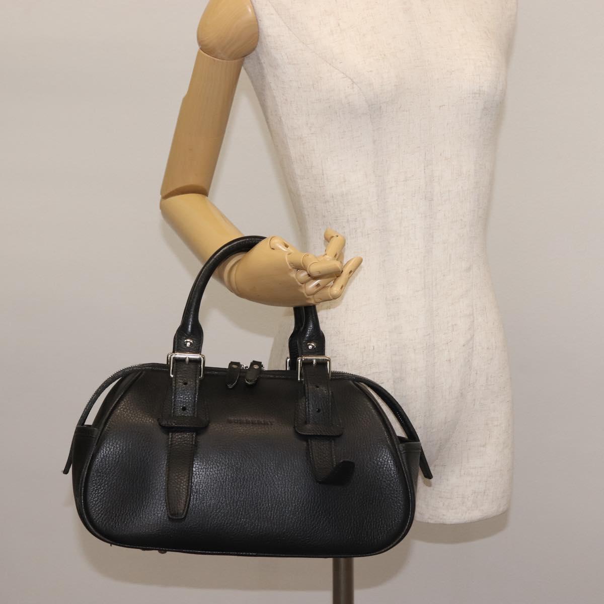 BURBERRY Hand Bag Leather Black Silver Auth am9047