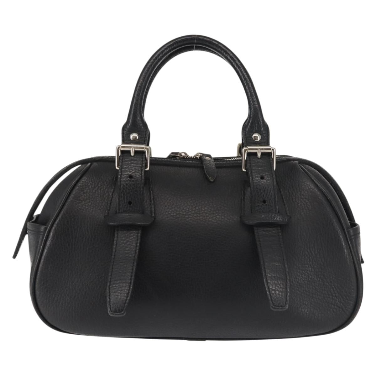 BURBERRY Hand Bag Leather Black Silver Auth am9047