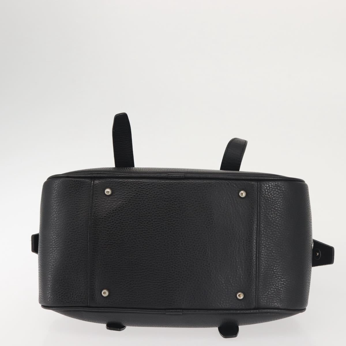 BURBERRY Hand Bag Leather Black Silver Auth am9047