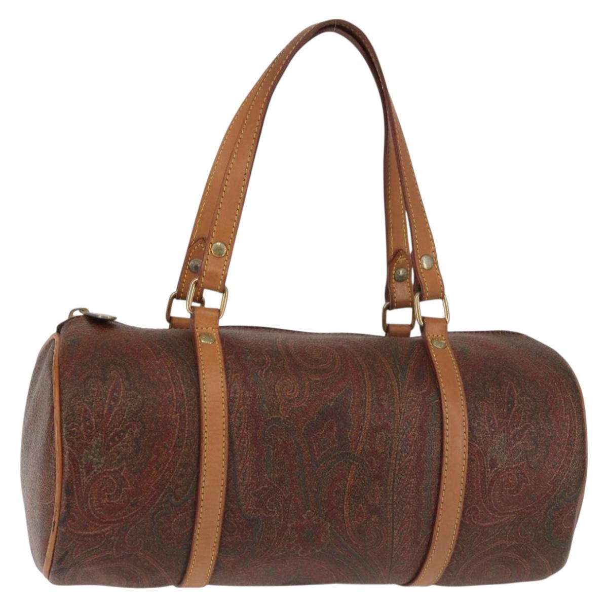 ETRO Paisley Hand Bag PVC Leather Brown Gold Auth am9049