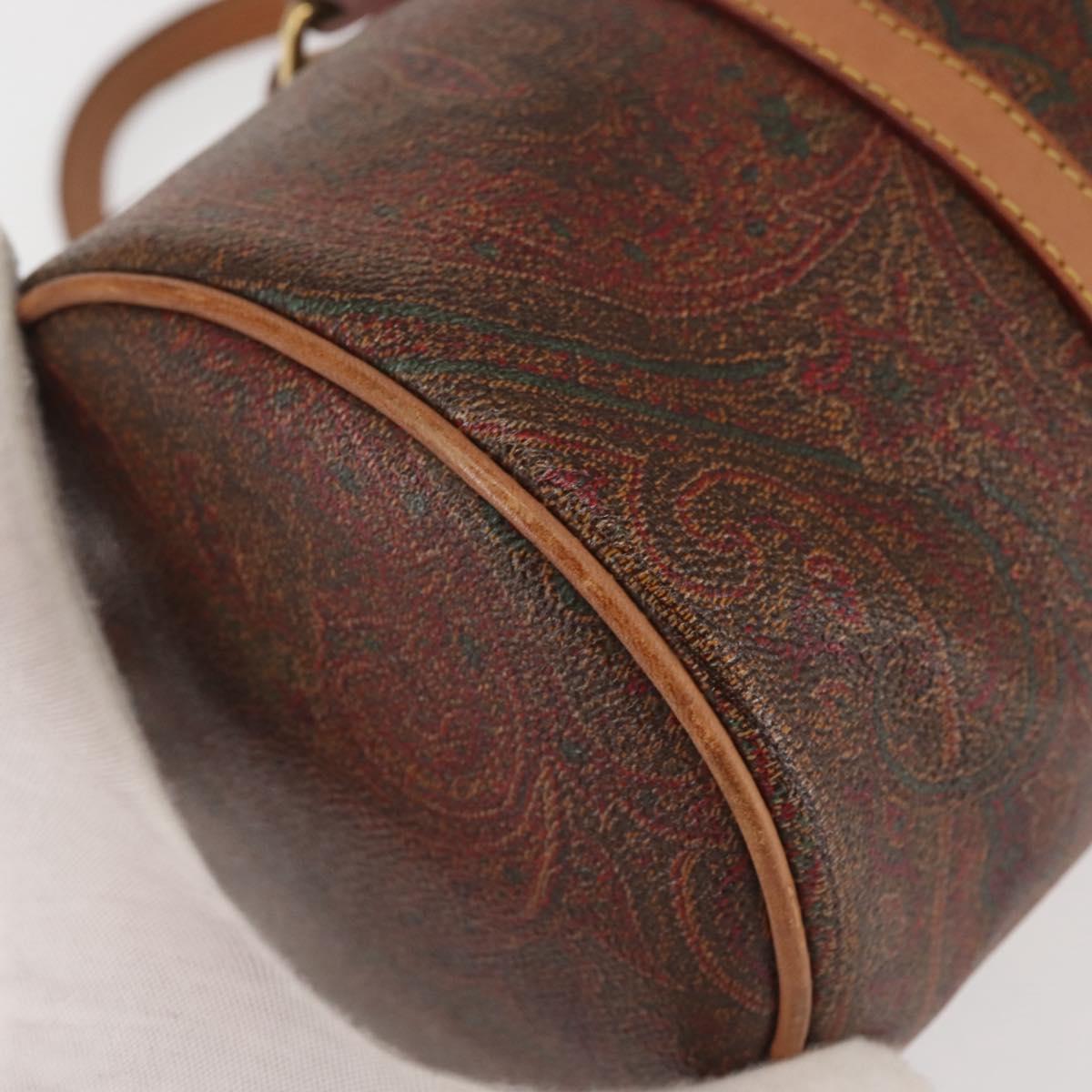 ETRO Paisley Hand Bag PVC Leather Brown Gold Auth am9049