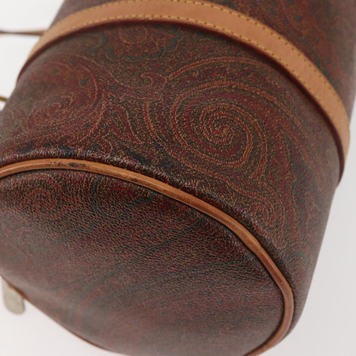 ETRO Paisley Hand Bag PVC Leather Brown Gold Auth am9049