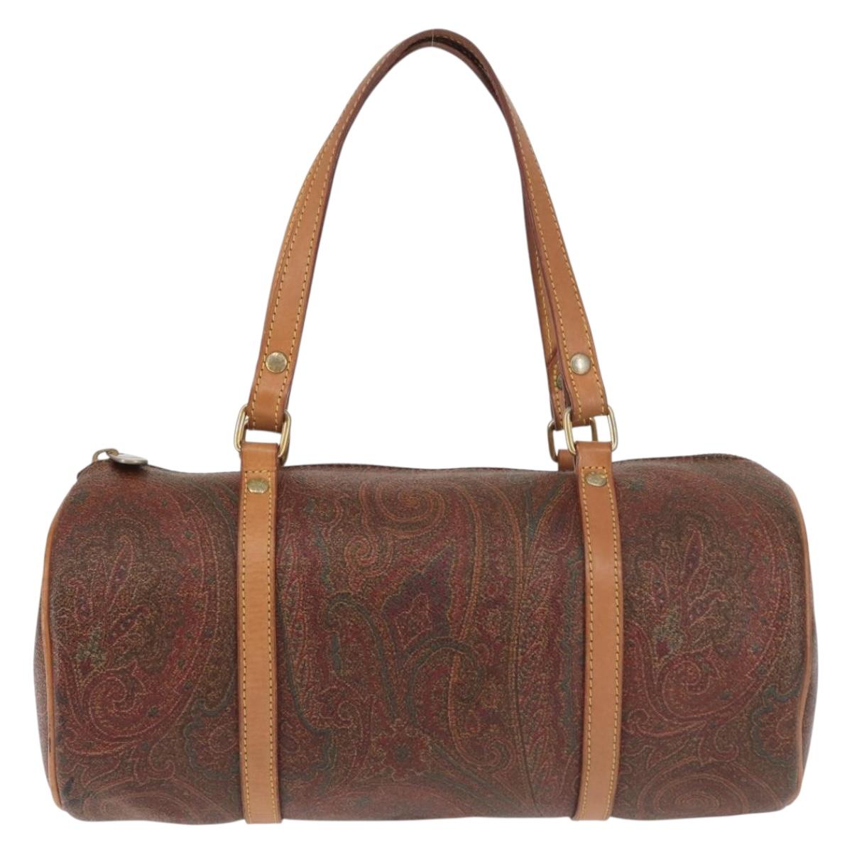 ETRO Paisley Hand Bag PVC Leather Brown Gold Auth am9049