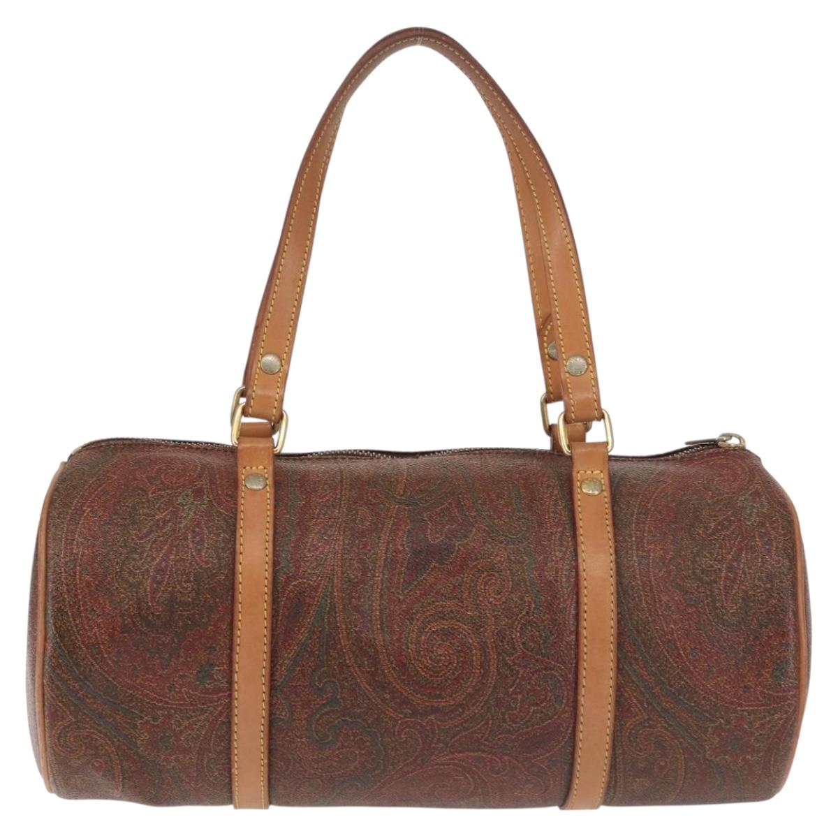 ETRO Paisley Hand Bag PVC Leather Brown Gold Auth am9049