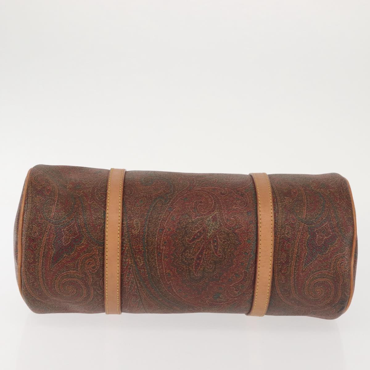 ETRO Paisley Hand Bag PVC Leather Brown Gold Auth am9049