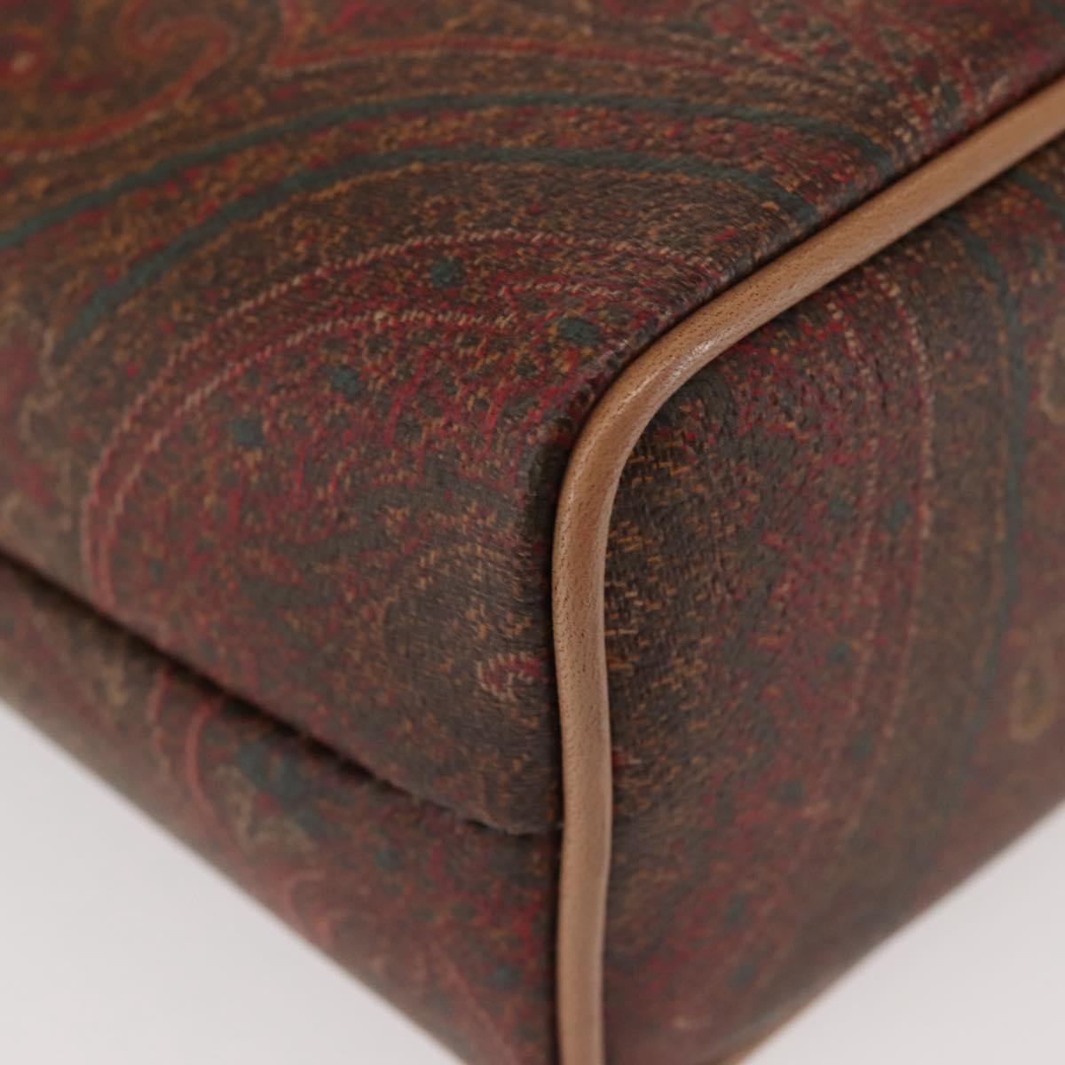 ETRO Paisley Hand Bag PVC Leather Brown Gold Auth am9050