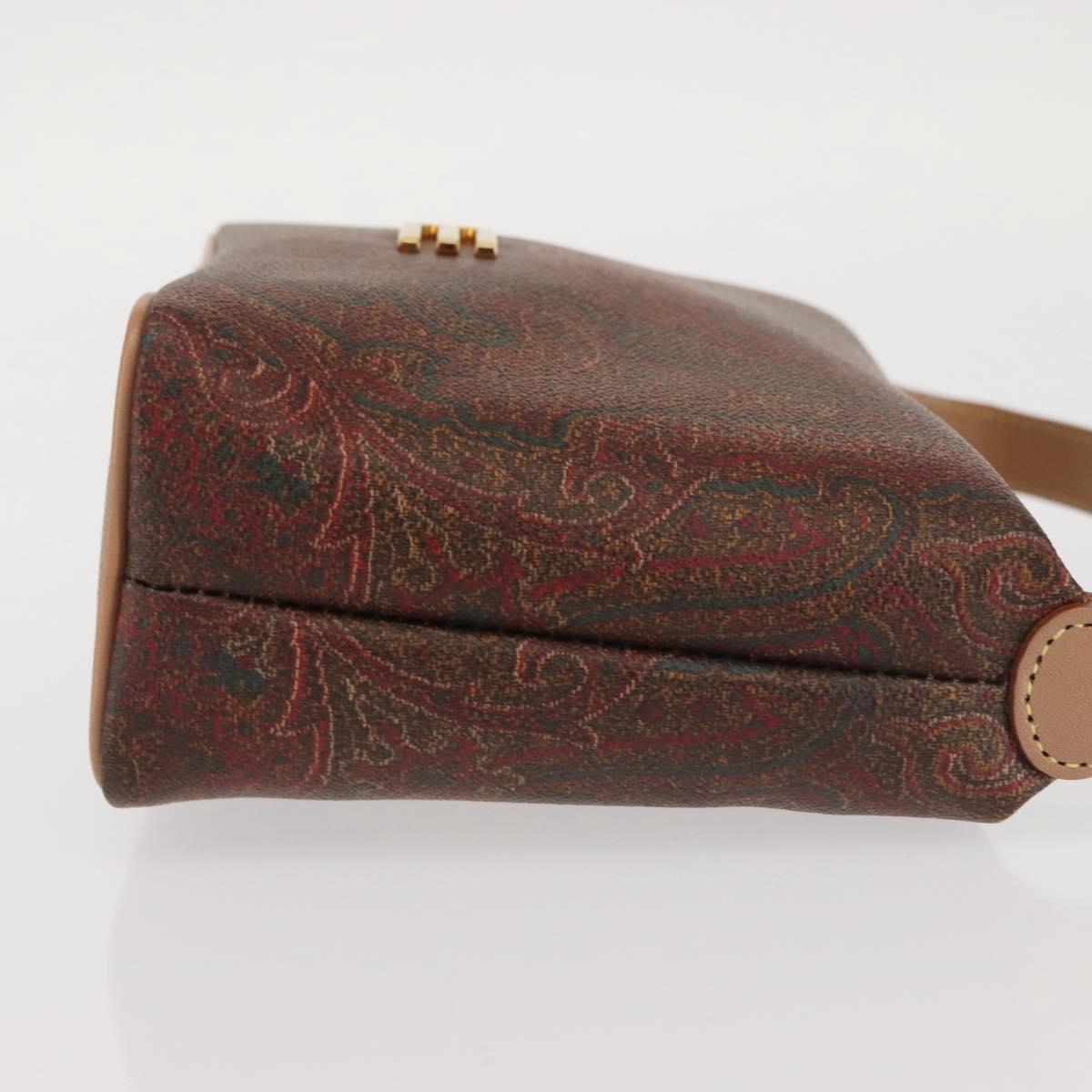 ETRO Paisley Hand Bag PVC Leather Brown Gold Auth am9050