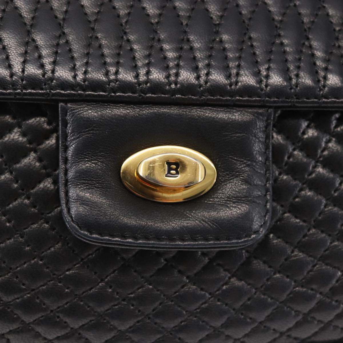 BALLY Chain Shoulder Bag Leather Black Gold Auth am9054