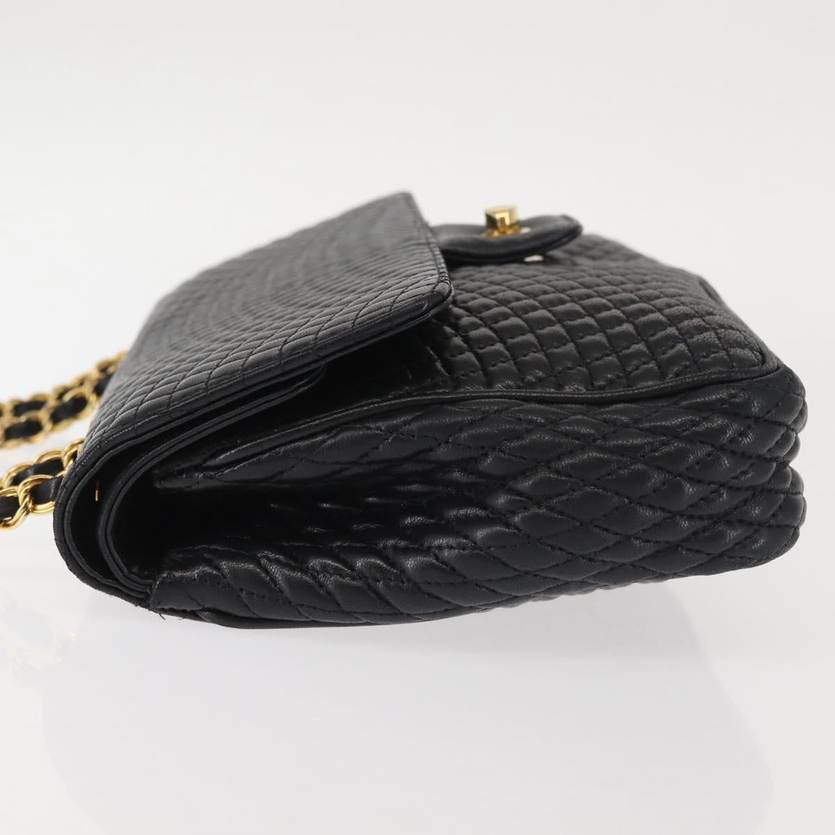 BALLY Chain Shoulder Bag Leather Black Gold Auth am9054