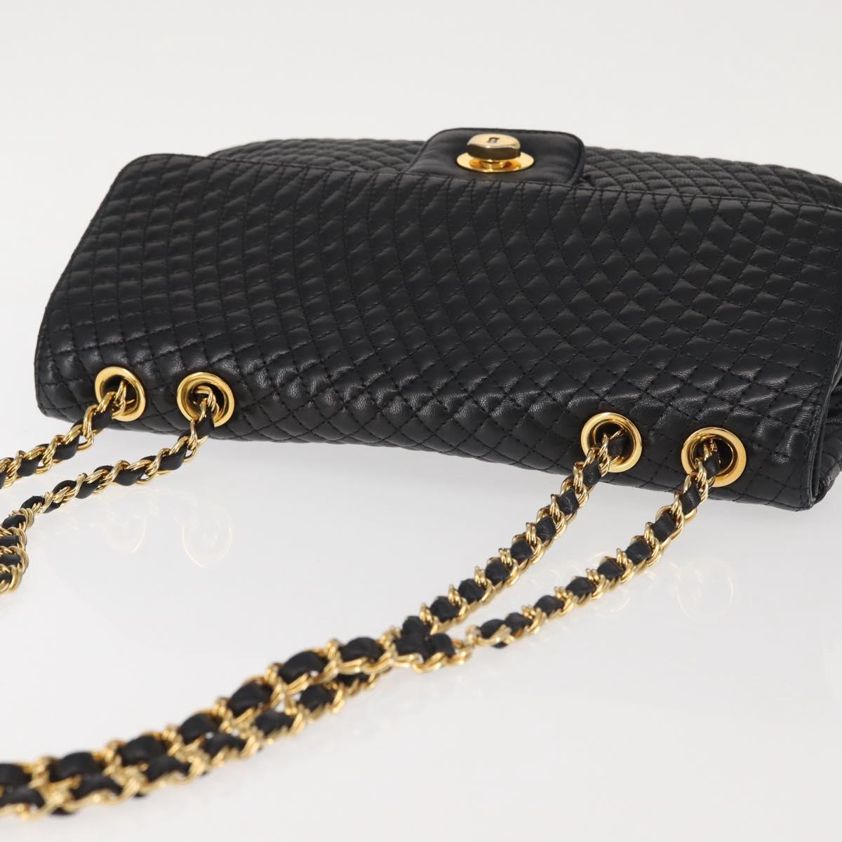 BALLY Chain Shoulder Bag Leather Black Gold Auth am9054