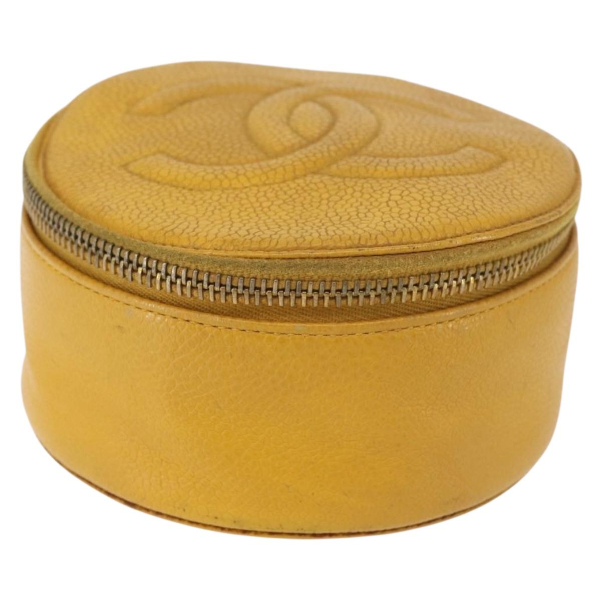CHANEL COCO Mark Jewelry Box Caviar Skin Yellow Gold CC Auth am9057