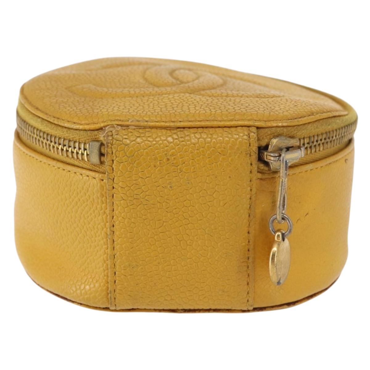 CHANEL COCO Mark Jewelry Box Caviar Skin Yellow Gold CC Auth am9057