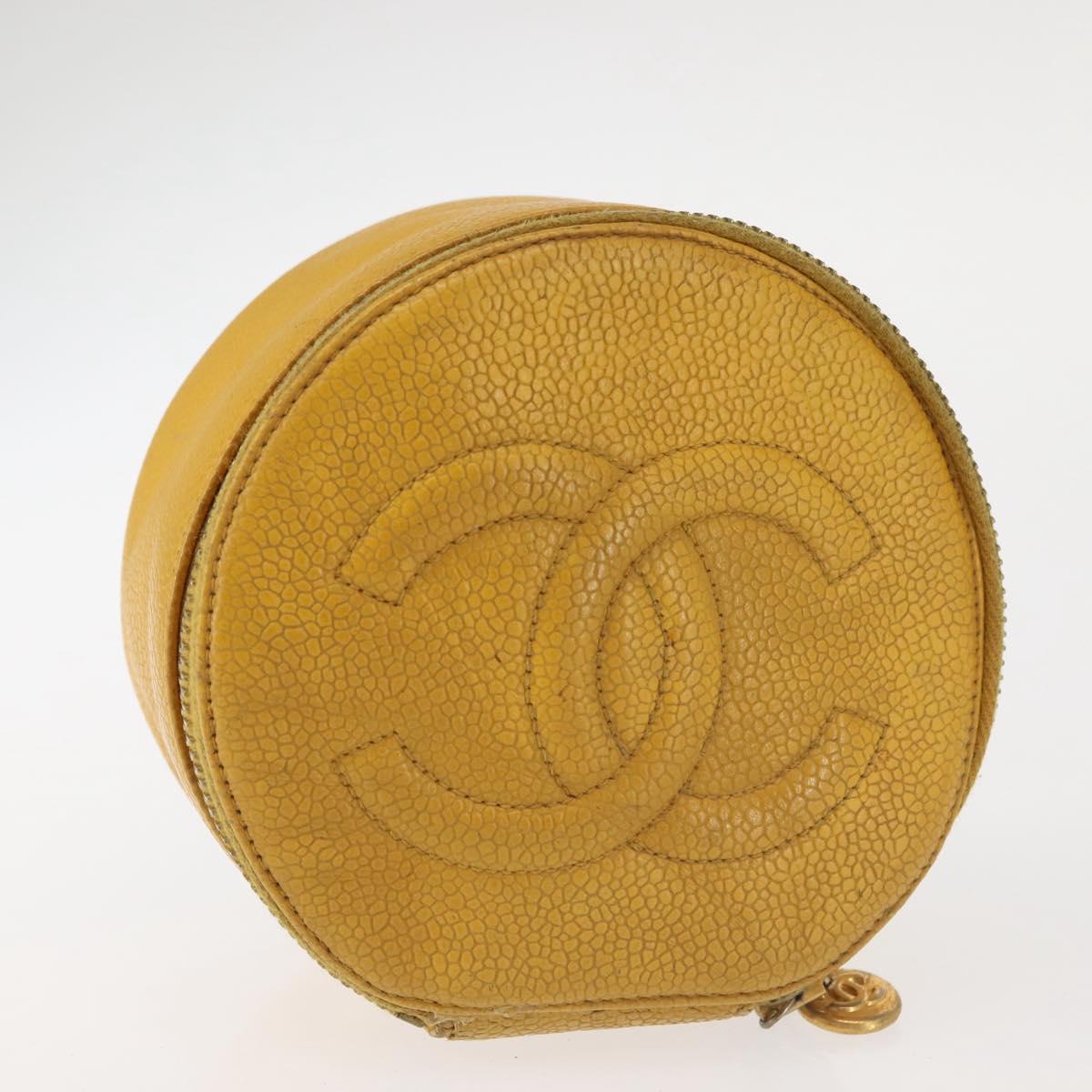 CHANEL COCO Mark Jewelry Box Caviar Skin Yellow Gold CC Auth am9057
