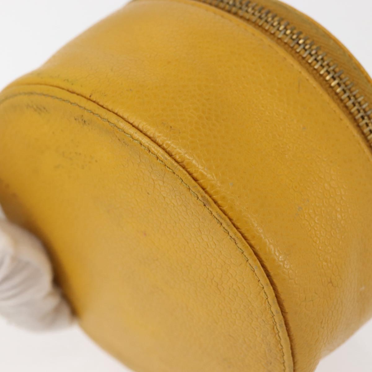 CHANEL COCO Mark Jewelry Box Caviar Skin Yellow Gold CC Auth am9057