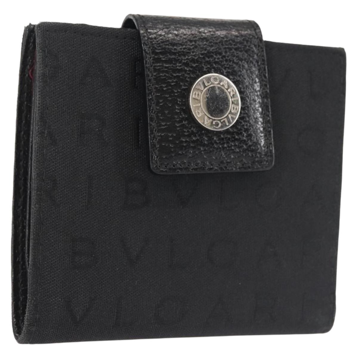 BVLGARI Logo Mania Bifold Wallet Canvas Black Auth am9073