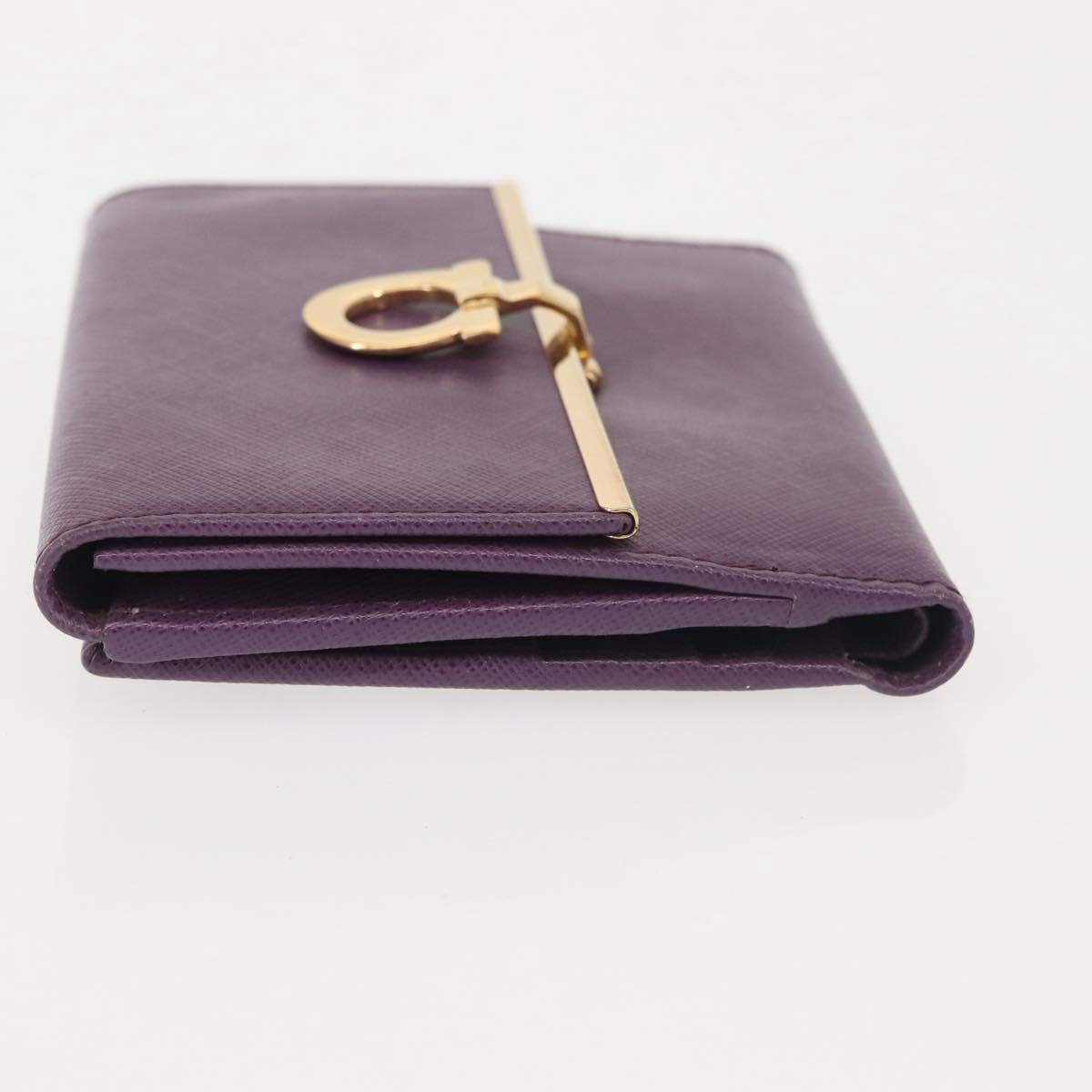 Salvatore Ferragamo Gancini Wallet Leather Purple Gold Auth am9074