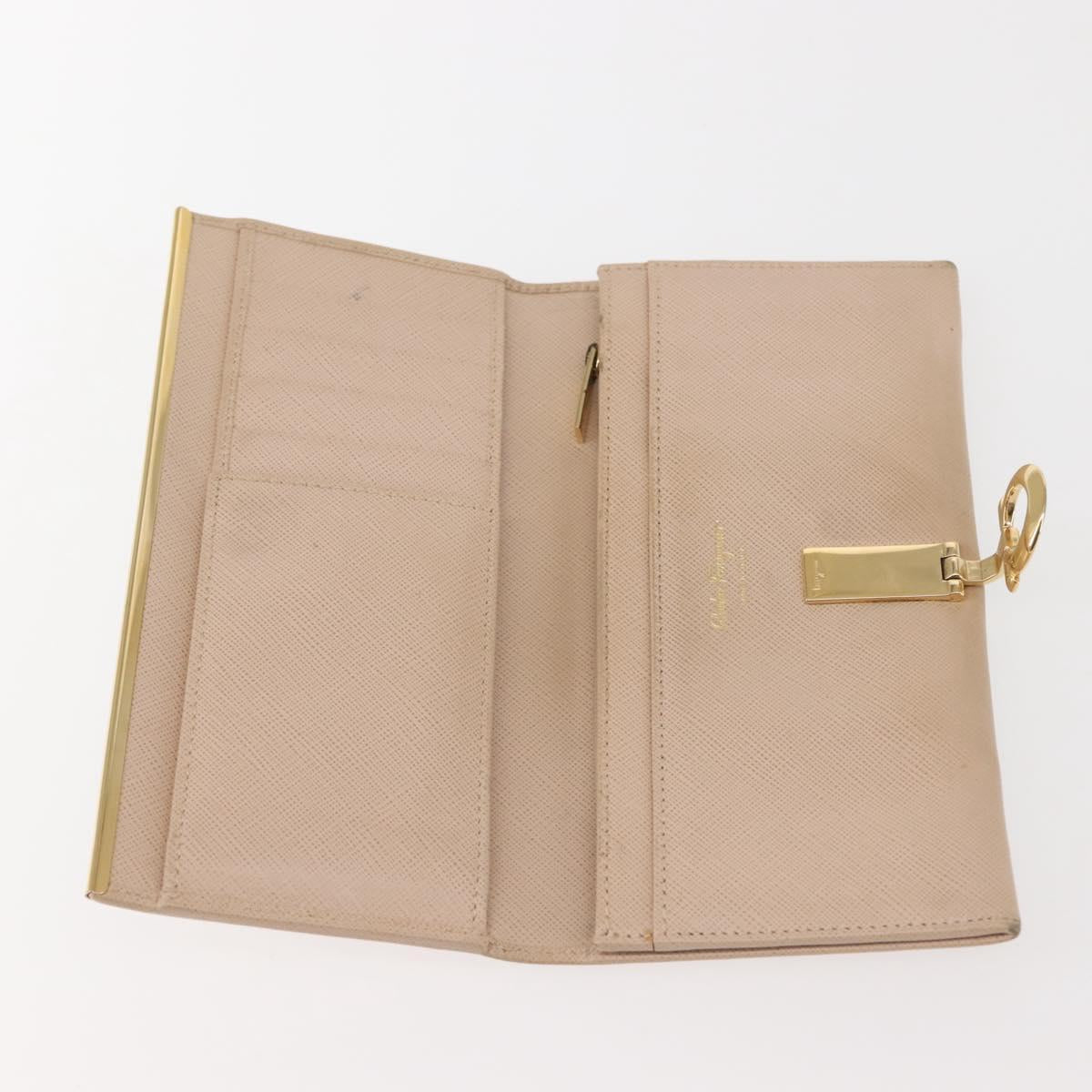 Salvatore Ferragamo Gancini Long Wallet Leather Beige Gold Auth am9075
