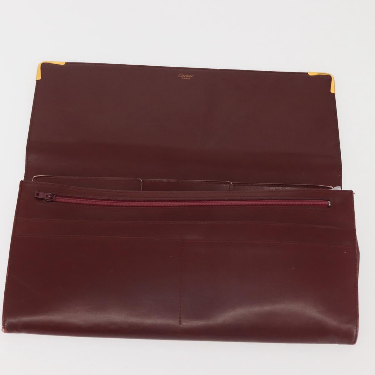 CARTIER Must Line Clutch Bag Leather Bordeaux Gold Auth am9078
