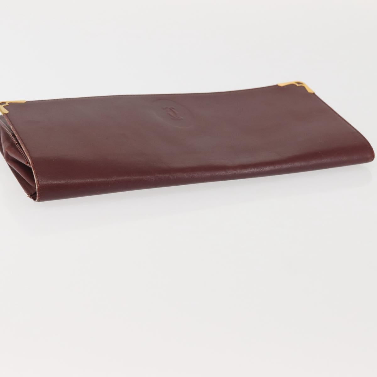 CARTIER Must Line Clutch Bag Leather Bordeaux Gold Auth am9078