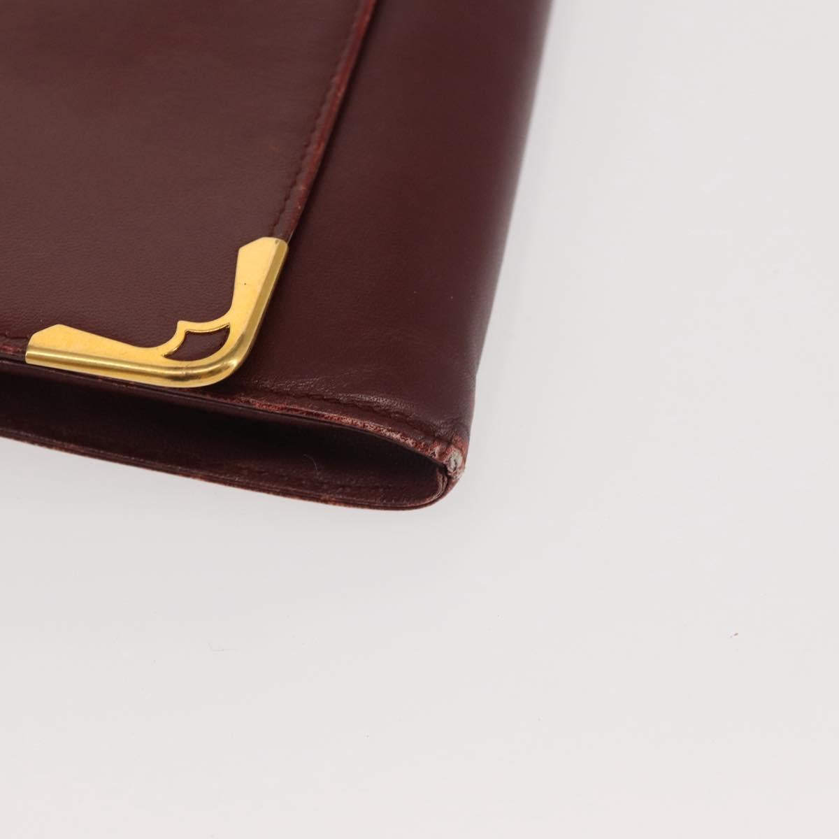 CARTIER Must Line Clutch Bag Leather Bordeaux Gold Auth am9078