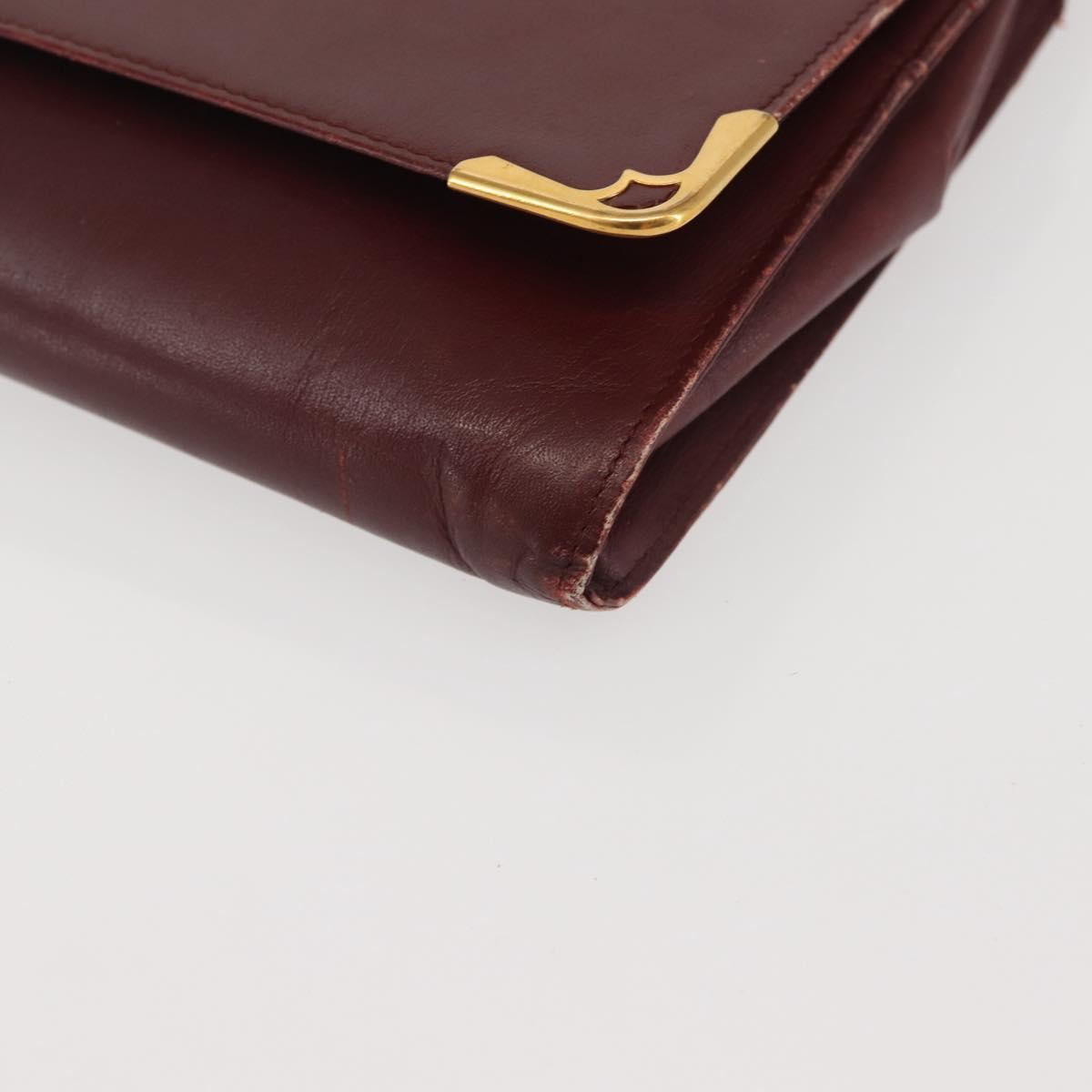 CARTIER Must Line Clutch Bag Leather Bordeaux Gold Auth am9078