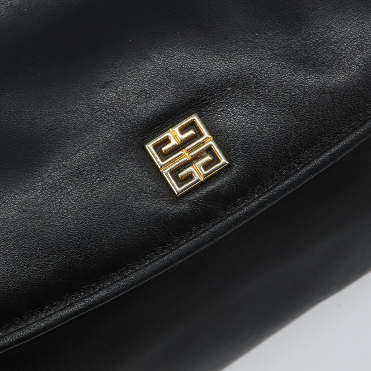 GIVENCHY Clutch Bag Leather Black Gold Auth am9079