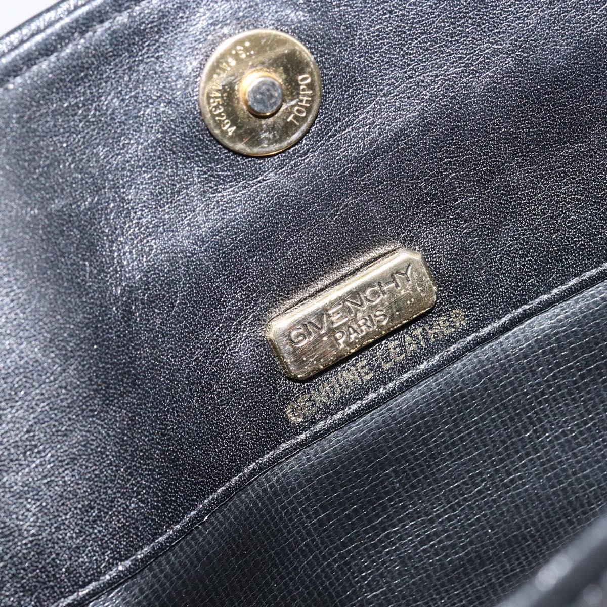 GIVENCHY Clutch Bag Leather Black Gold Auth am9079