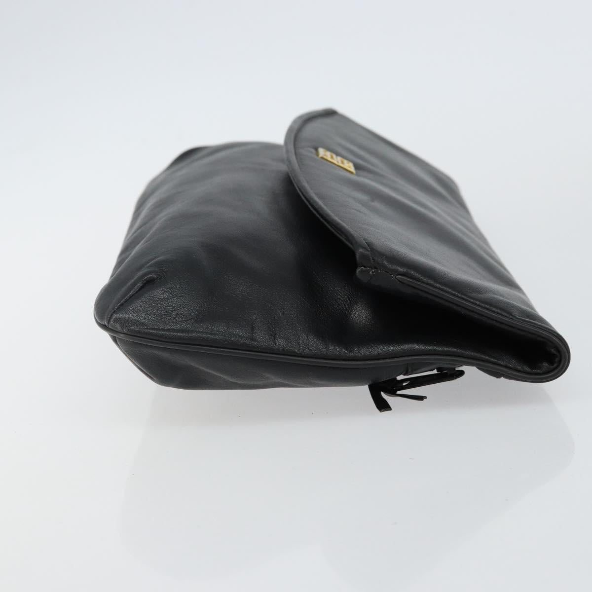 GIVENCHY Clutch Bag Leather Black Gold Auth am9079