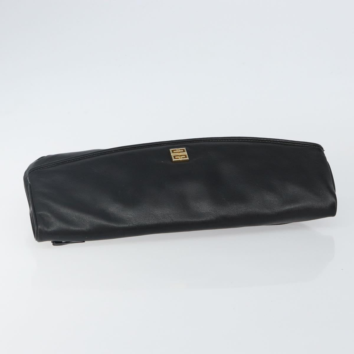 GIVENCHY Clutch Bag Leather Black Gold Auth am9079