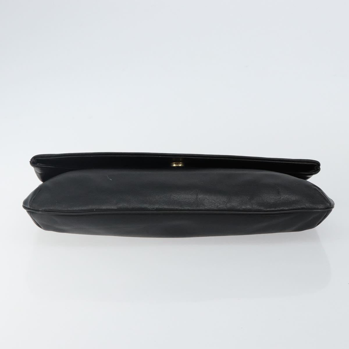 GIVENCHY Clutch Bag Leather Black Gold Auth am9079
