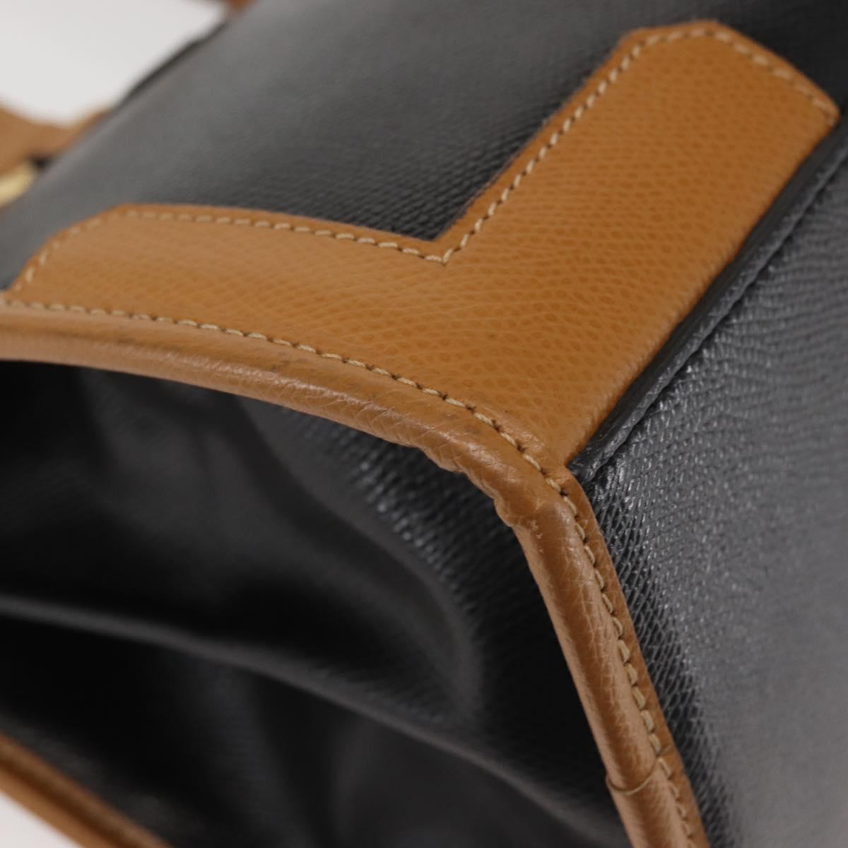 MORABITO Hand Bag Leather Navy Gold Auth am9080