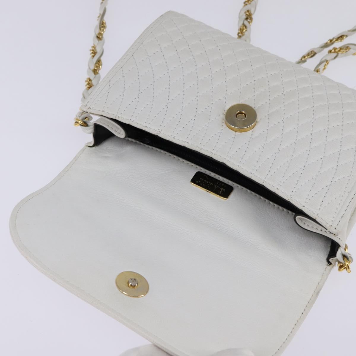 BALLY Chain Shoulder Bag Leather White Gold Auth am9085