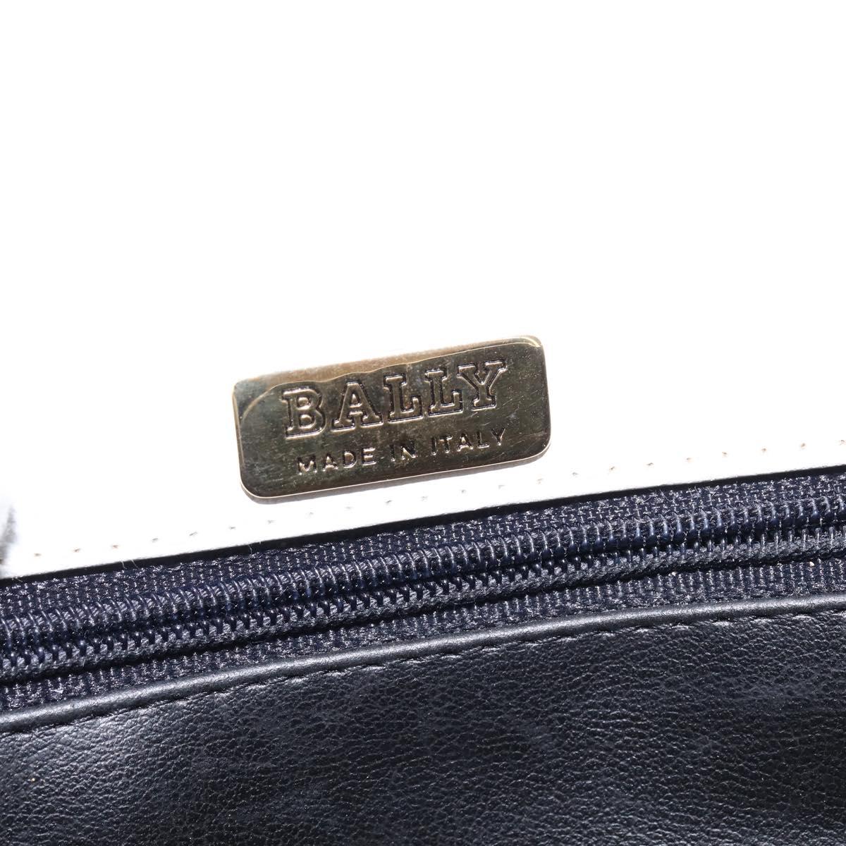 BALLY Chain Shoulder Bag Leather White Gold Auth am9085