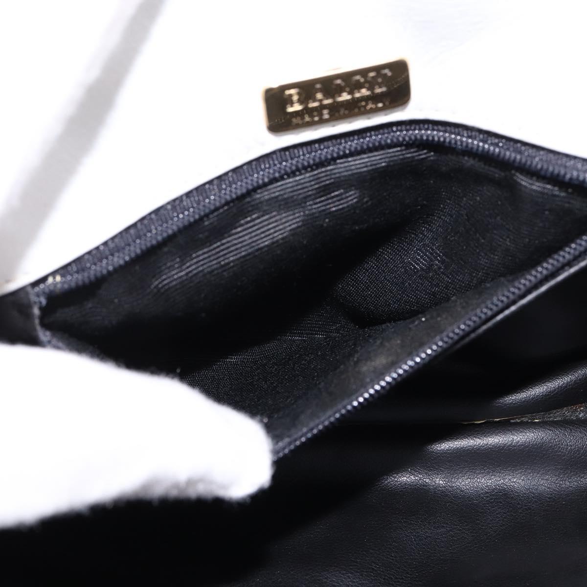 BALLY Chain Shoulder Bag Leather White Gold Auth am9085