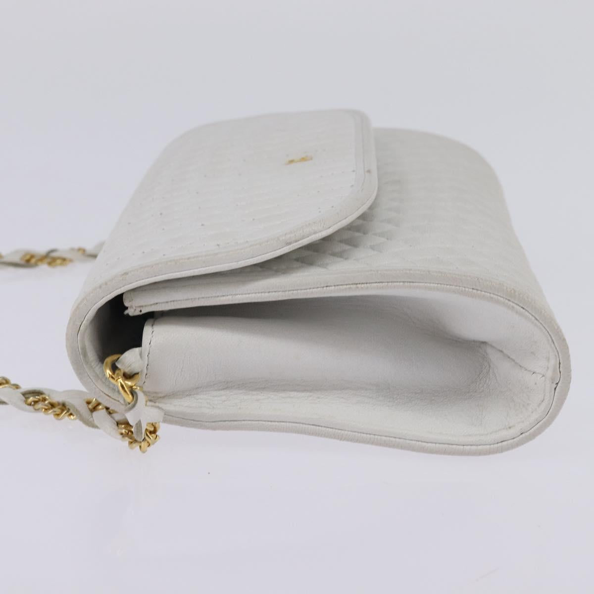 BALLY Chain Shoulder Bag Leather White Gold Auth am9085
