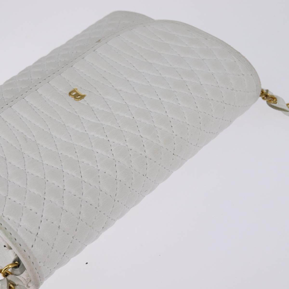 BALLY Chain Shoulder Bag Leather White Gold Auth am9085