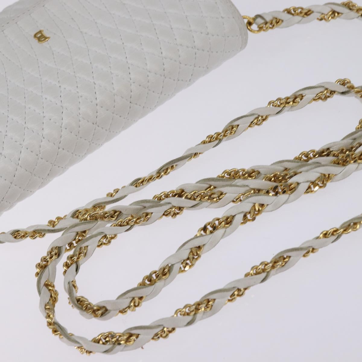 BALLY Chain Shoulder Bag Leather White Gold Auth am9085
