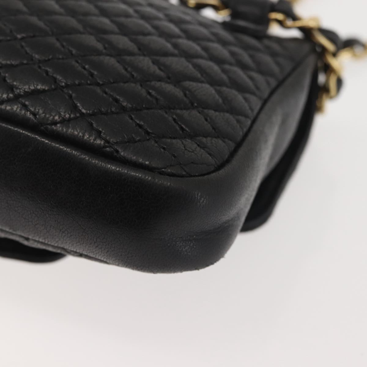 BALLY Chain Shoulder Bag Leather Black Gold Auth am9086