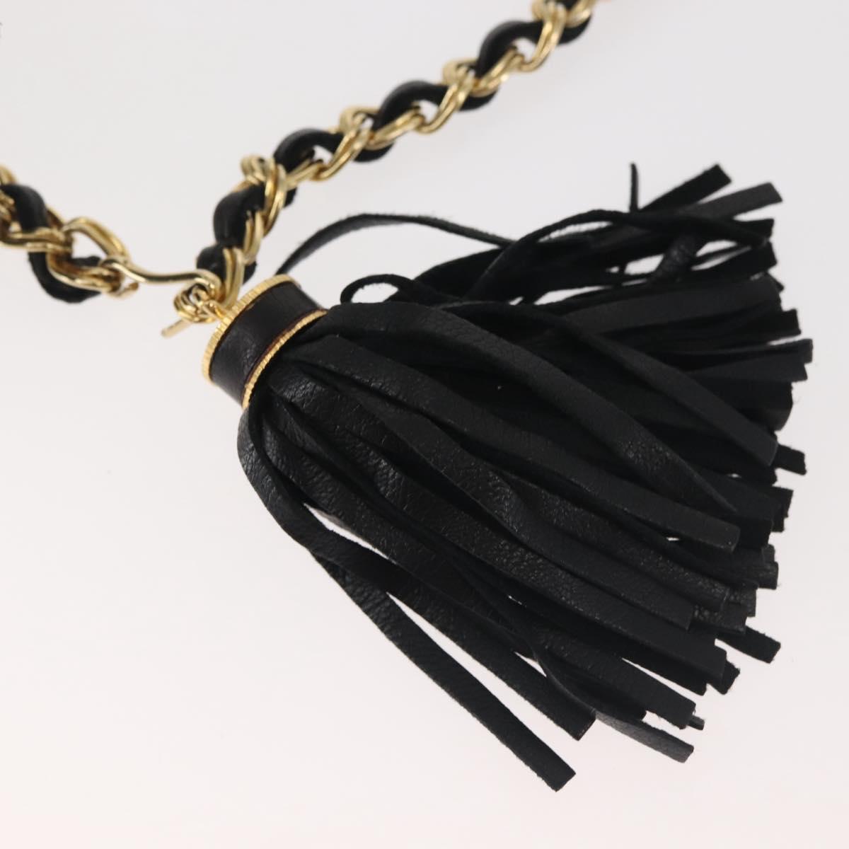 BALLY Chain Shoulder Bag Leather Black Gold Auth am9086