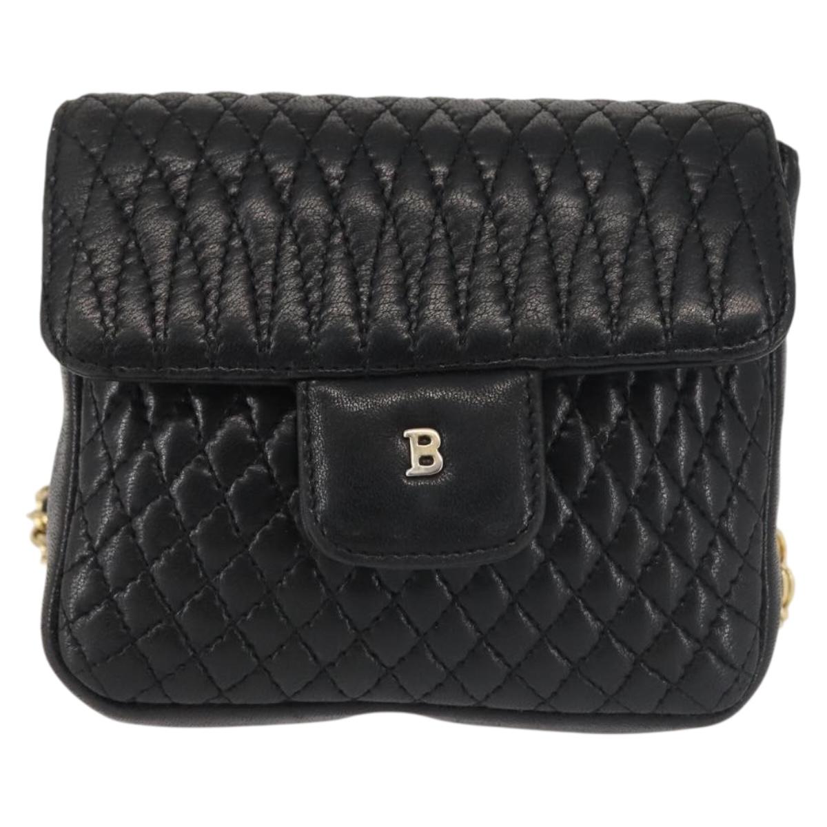 BALLY Chain Shoulder Bag Leather Black Gold Auth am9086