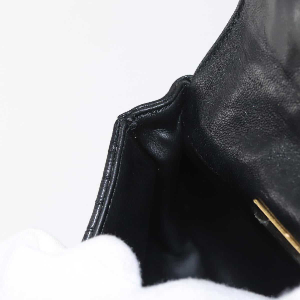 BALLY Chain Shoulder Bag Leather Black Gold Auth am9086