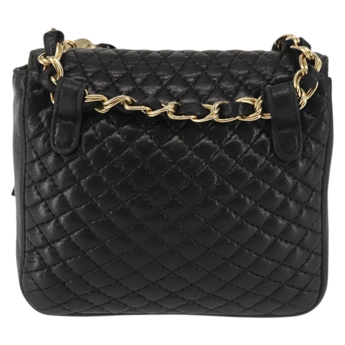 BALLY Chain Shoulder Bag Leather Black Gold Auth am9086