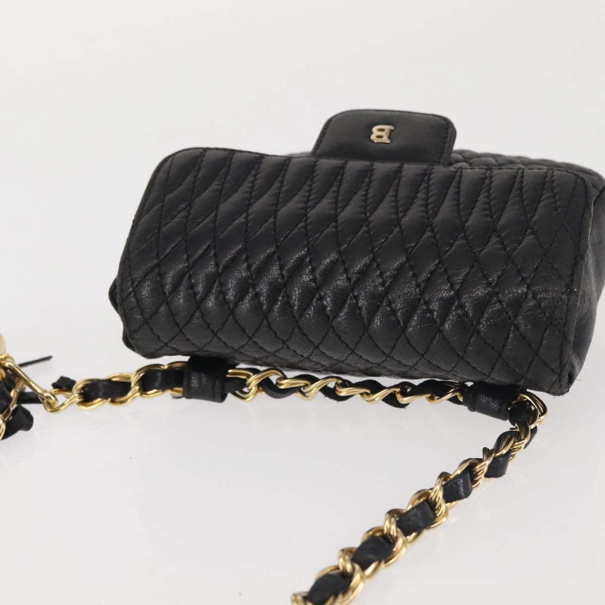 BALLY Chain Shoulder Bag Leather Black Gold Auth am9086