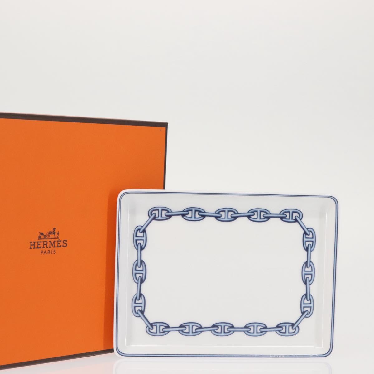 HERMES Chaine d'Ancre Square Plate Pottery White Auth am9088